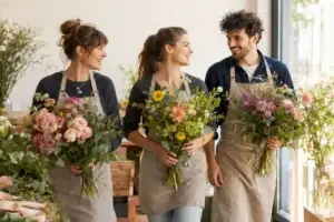3 fleuristes avec leur bouquet