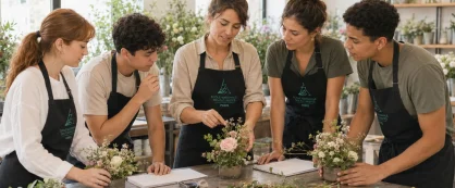 Plusieurs fleuristes discutant de leur composition florale